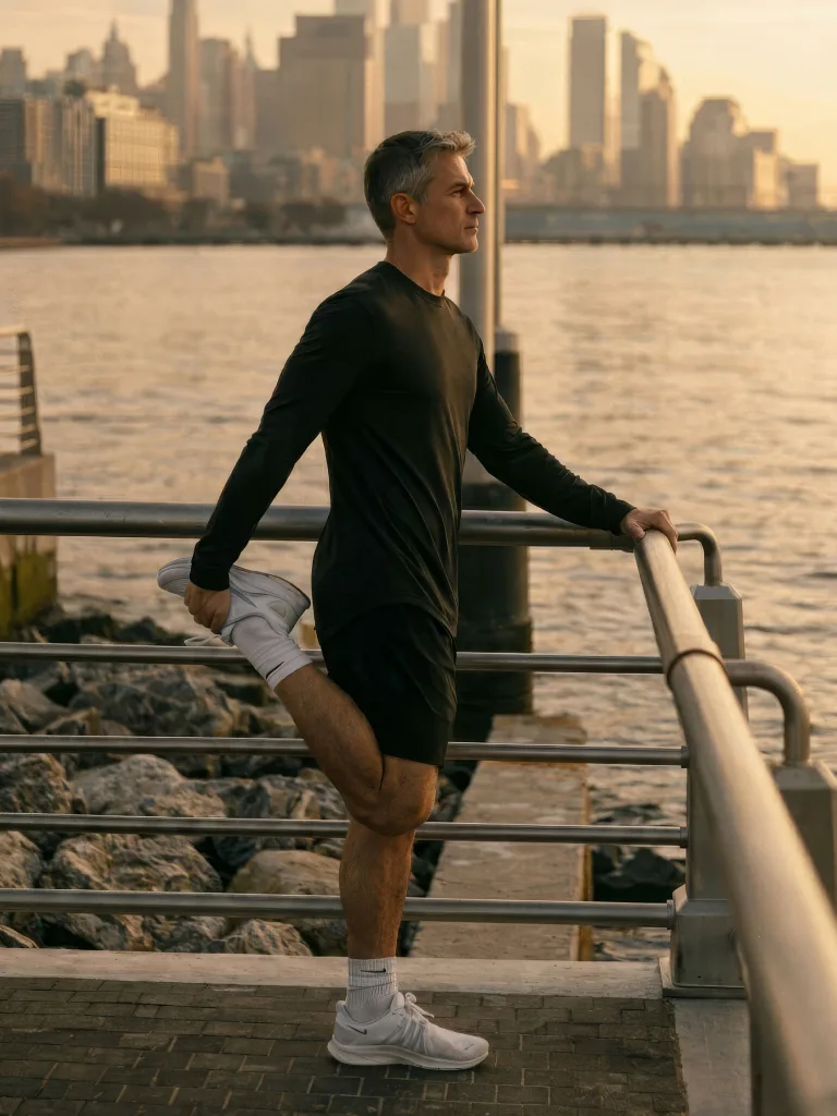 Man warming up beside the water